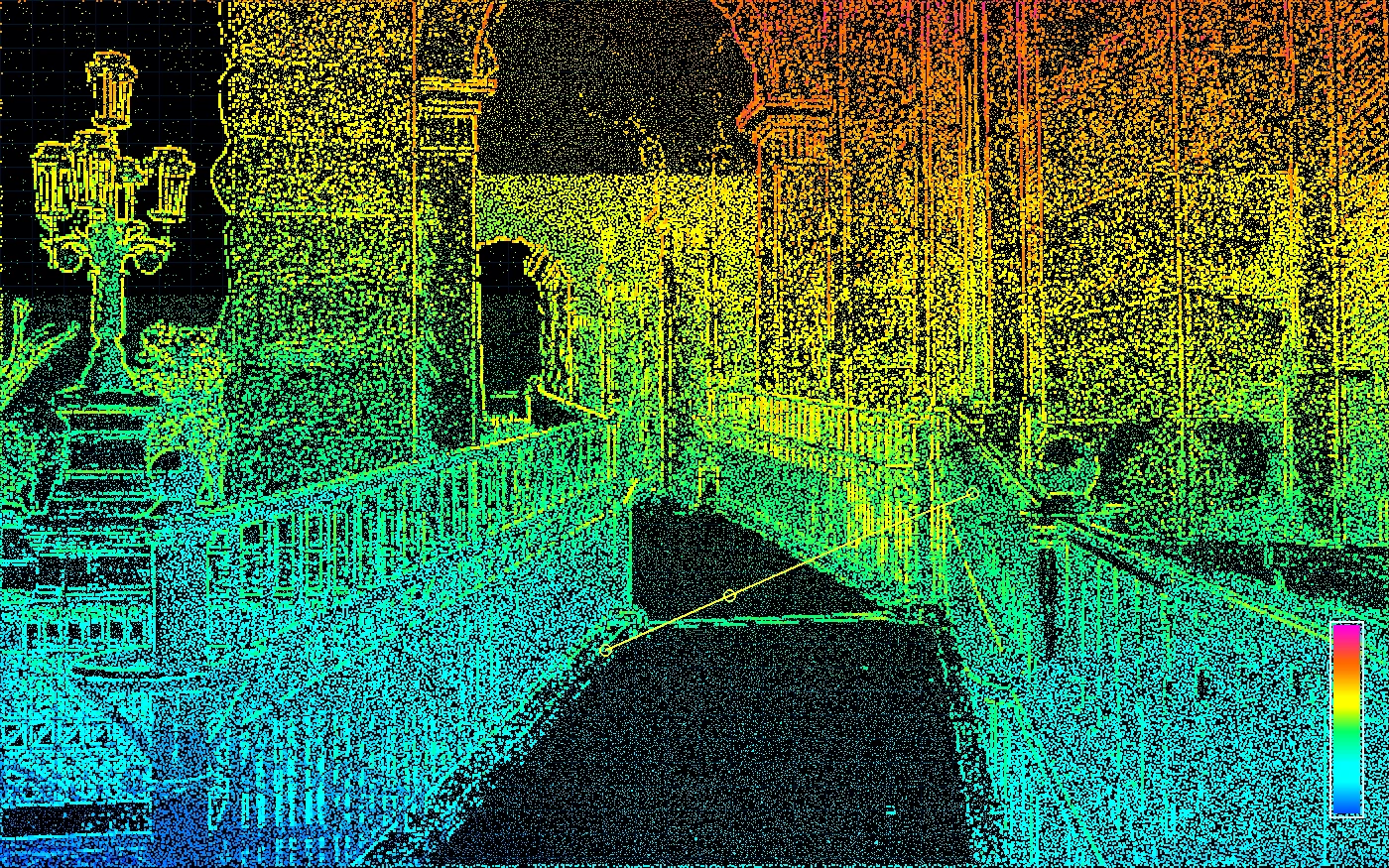 Elevation-colored survey data showing differential elevation across a surface, as delivered with a floor level survey