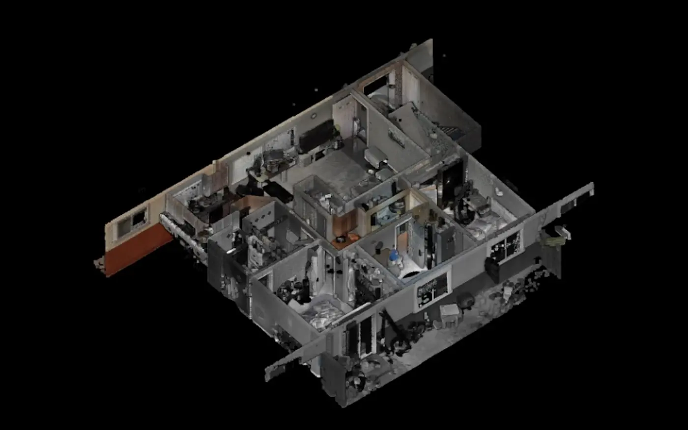 Same scan with the ceiling cut away, showing every room, wall, and fixture
